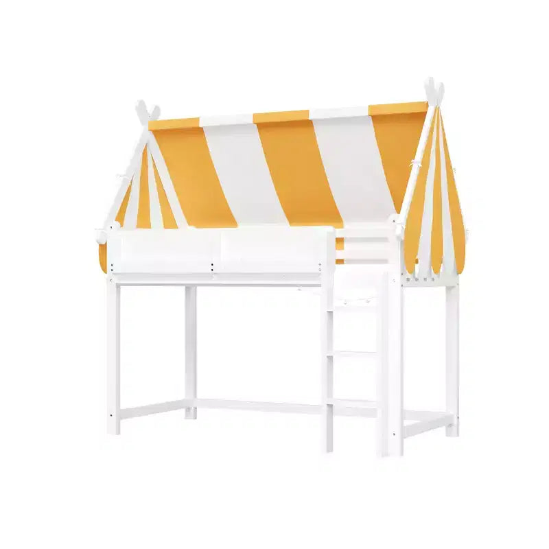 Lit mezzanine double/grand pour enfants avec baldaquin, lumières LED et étagère à livres