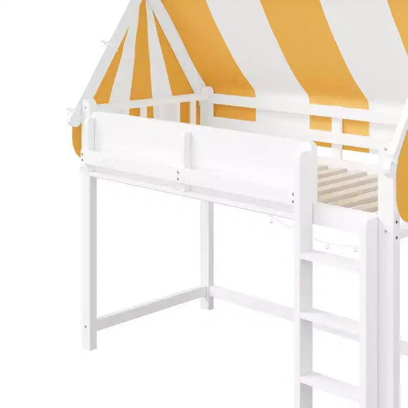 Lit mezzanine double/grand pour enfants avec baldaquin, lumières LED et étagère à livres
