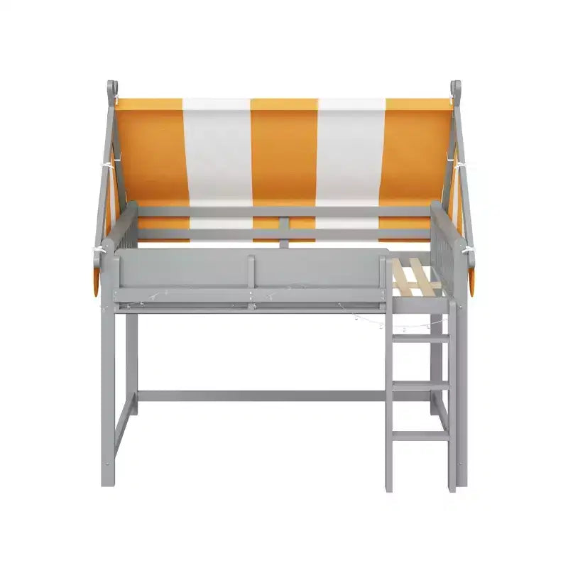 Lit mezzanine double/grand pour enfants avec baldaquin, lumières LED et étagère à livres