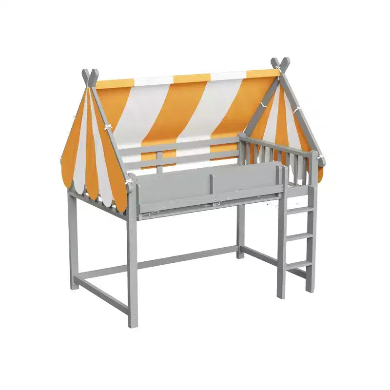 Lit mezzanine double/grand pour enfants avec baldaquin, lumières LED et étagère à livres