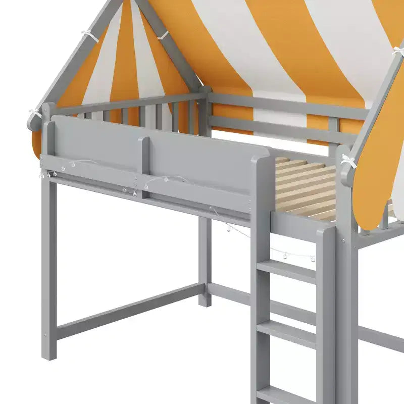Lit mezzanine double/grand pour enfants avec baldaquin, lumières LED et étagère à livres