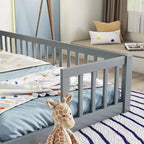 Lit superposé double avec garde-corps, pin et bois composite, naturel et gris, sûr, robuste, peu encombrant, montage facile pour les enfants