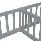 Lit superposé double avec garde-corps, pin et bois composite, naturel et gris, sûr, robuste, peu encombrant, montage facile pour les enfants