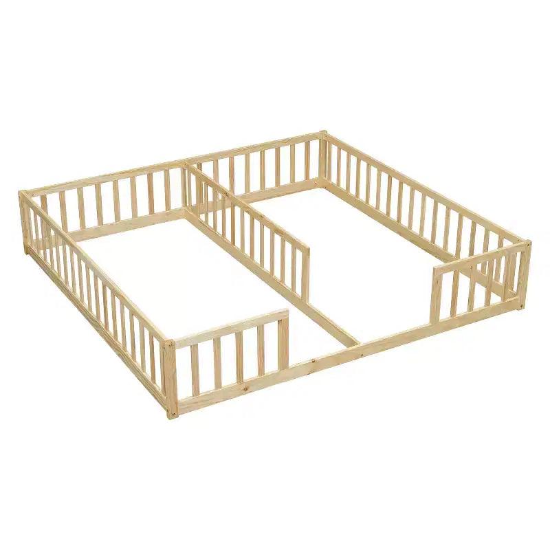 Lit superposé double avec garde-corps, pin et bois composite, naturel et gris, sûr, robuste, peu encombrant, montage facile pour les enfants