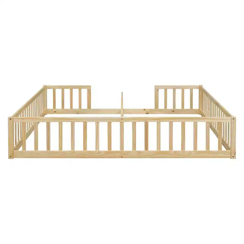 Lit superposé double avec garde-corps, pin et bois composite, naturel et gris, sûr, robuste, peu encombrant, montage facile pour les enfants