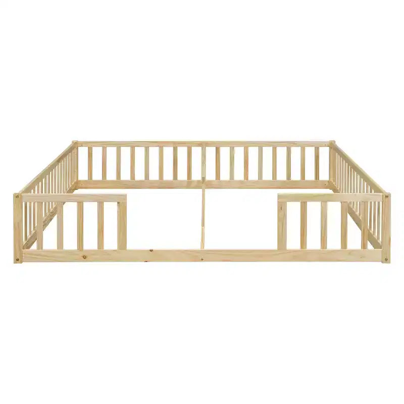 Lit superposé double avec garde-corps, pin et bois composite, naturel et gris, sûr, robuste, peu encombrant, montage facile pour les enfants
