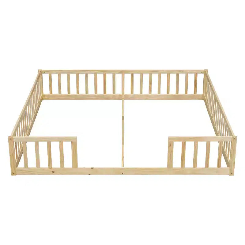 Lit superposé double avec garde-corps, pin et bois composite, naturel et gris, sûr, robuste, peu encombrant, montage facile pour les enfants