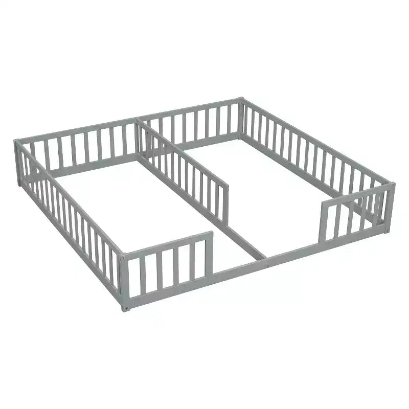 Lit superposé double avec garde-corps, pin et bois composite, naturel et gris, sûr, robuste, peu encombrant, montage facile pour les enfants