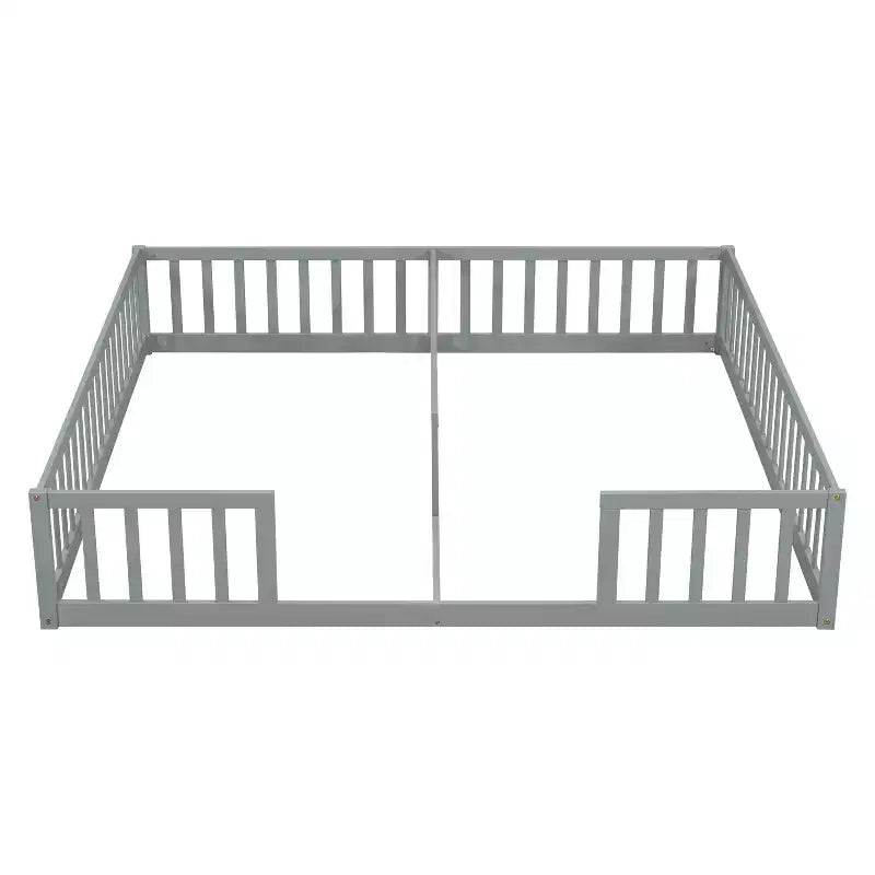Lit superposé double avec garde-corps, pin et bois composite, naturel et gris, sûr, robuste, peu encombrant, montage facile pour les enfants