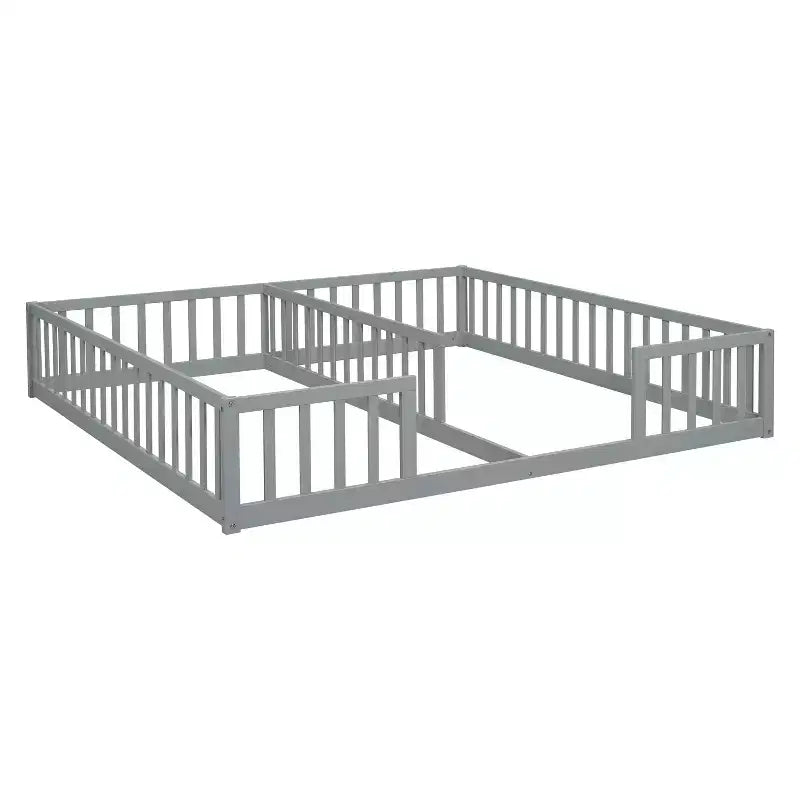Lit superposé double avec garde-corps, pin et bois composite, naturel et gris, sûr, robuste, peu encombrant, montage facile pour les enfants