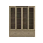 Vitrine Chêne Clair Effet Bois: 63 po L, Portes Coulissantes Vitrées + Tiroirs de Rangement, Organisateur Spacieux pour Bibliothèques à Domicile et Salons