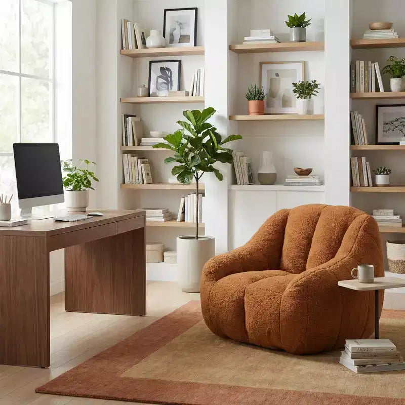 Fauteuil lounge en tissu Teddy doux, fauteuil d'appoint en peluche de forme arrondie pour salon, chambre ou coin lecture
