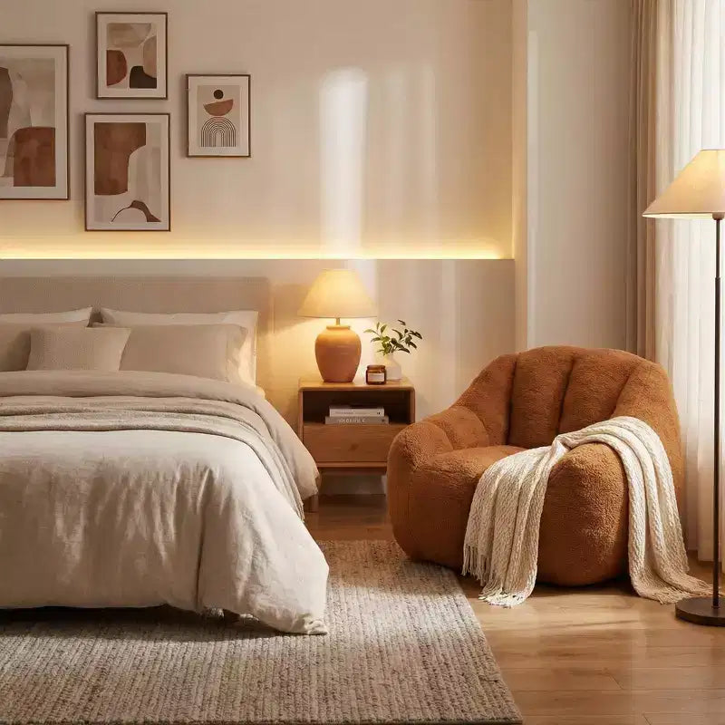 Fauteuil lounge en tissu Teddy doux, fauteuil d'appoint en peluche de forme arrondie pour salon, chambre ou coin lecture
