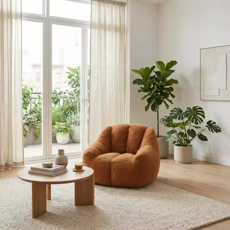 Fauteuil lounge en tissu Teddy doux, fauteuil d'appoint en peluche de forme arrondie pour salon, chambre ou coin lecture