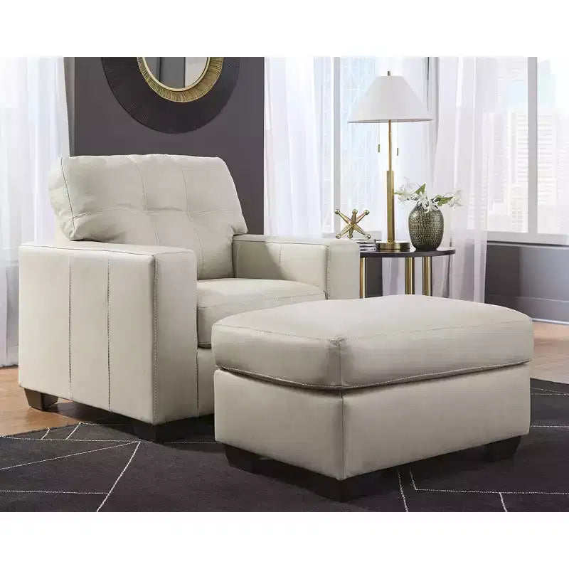 Ottoman, coussin en cuir pleine fleur, gris osseux