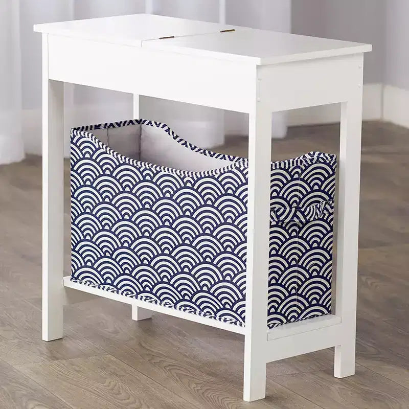Table d'appoint étroite en bois avec plateau rabattable et panier de rangement en tissu