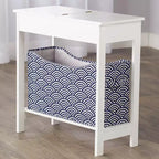 Table d'appoint étroite en bois avec plateau rabattable et panier de rangement en tissu