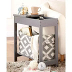 Table d'appoint étroite en bois avec plateau rabattable et panier de rangement en tissu
