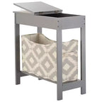 Table d'appoint étroite en bois avec plateau rabattable et panier de rangement en tissu