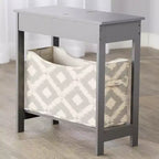 Table d'appoint étroite en bois avec plateau rabattable et panier de rangement en tissu