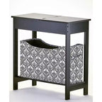 Table d'appoint étroite en bois avec plateau rabattable et panier de rangement en tissu