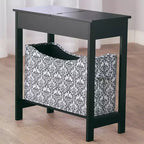 Table d'appoint étroite en bois avec plateau rabattable et panier de rangement en tissu