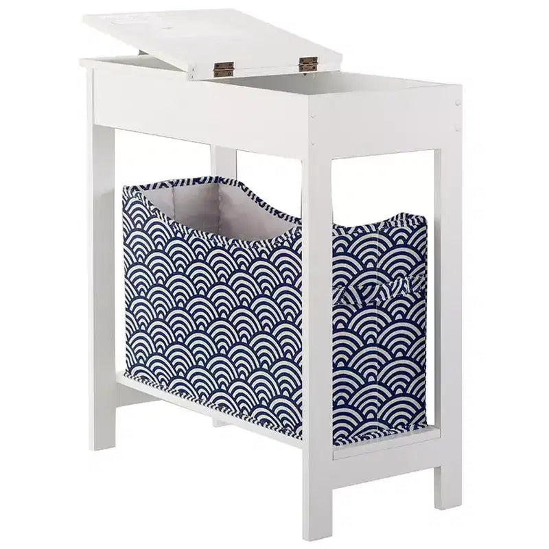 Table d'appoint étroite en bois avec plateau rabattable et panier de rangement en tissu