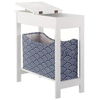 Table d'appoint étroite en bois avec plateau rabattable et panier de rangement en tissu