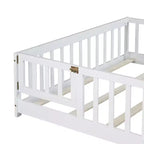 Lit au sol pleine grandeur avec clôture et porte pour chambre d'enfant