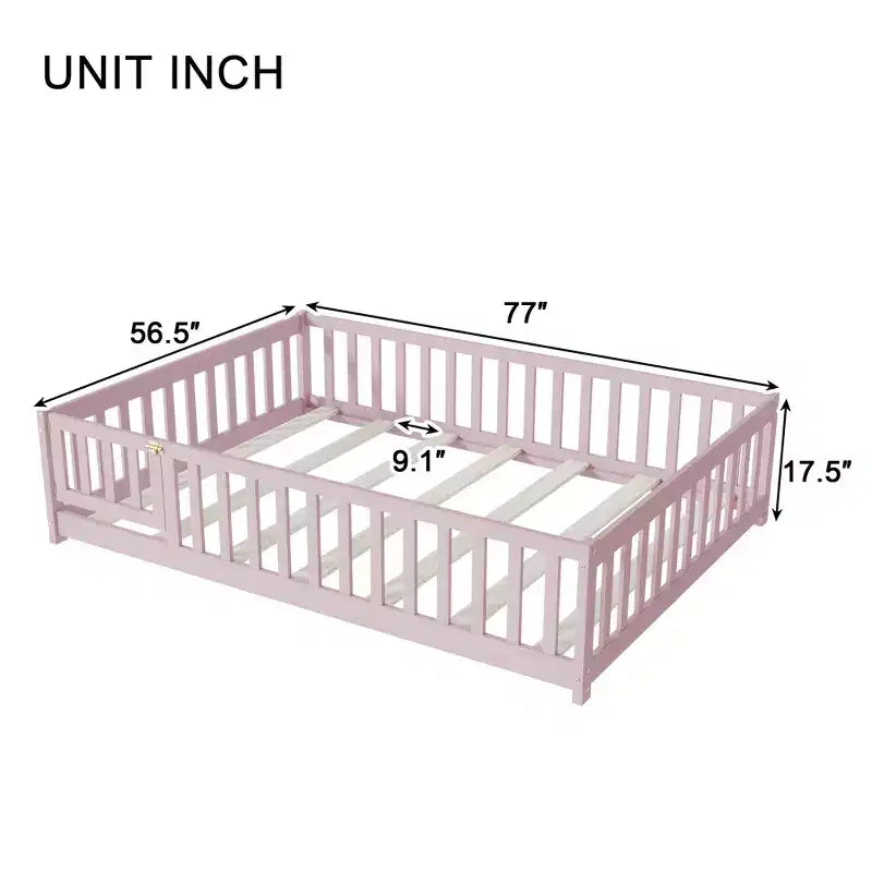 Lit au sol pleine grandeur avec clôture et porte pour chambre d'enfant