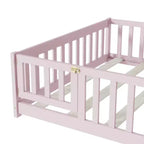Lit au sol pleine grandeur avec clôture et porte pour chambre d'enfant
