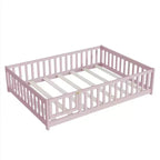 Lit au sol pleine grandeur avec clôture et porte pour chambre d'enfant