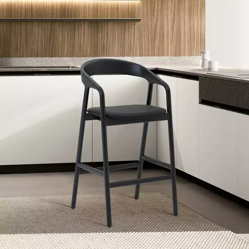 Tabouret de bar hauteur comptoir chêne noir, bois et similicuir
