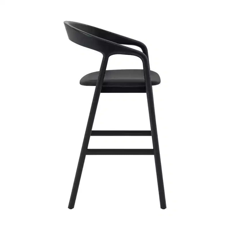 Tabouret de bar hauteur comptoir chêne noir, bois et similicuir