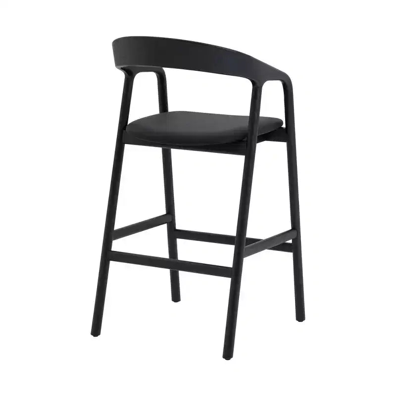 Tabouret de bar hauteur comptoir chêne noir, bois et similicuir