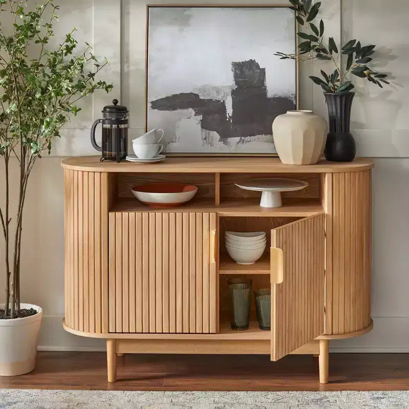 Buffet ovale 2 tiroirs à cannelures Chêne clair