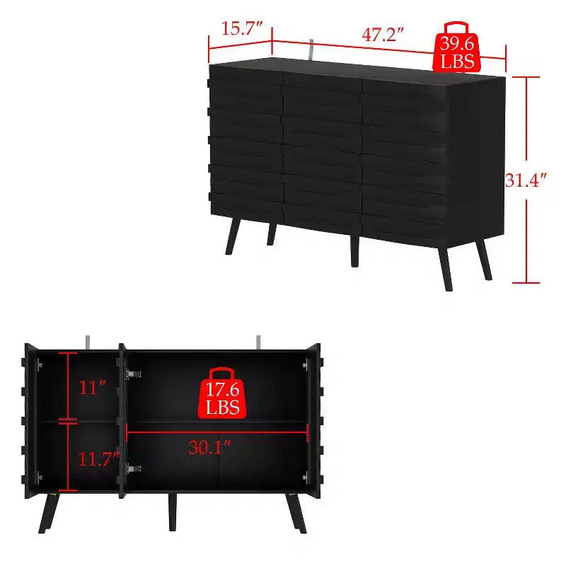 47,2 buffet au design moderne, meuble de rangement noir, table console en bois pour la décoration intérieure