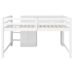 Lit mezzanine bas rose/blanc avec bureau, rangement et tableau blanc – 1 personne, format simple